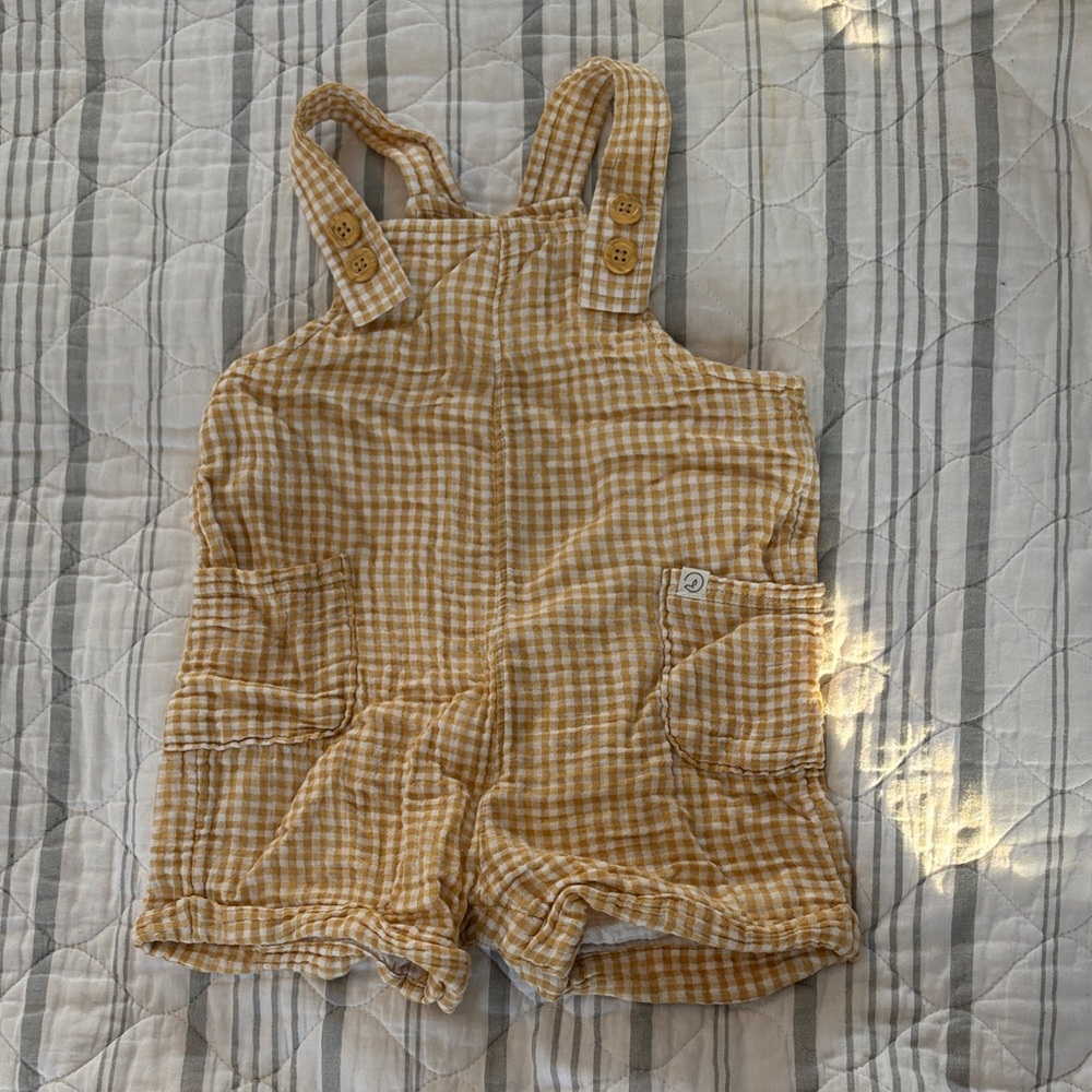 Little Planet Gingham Short Overalls